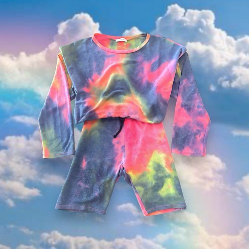 Y2K Mujer’s S Top Corto Motociclista Pantalones Cortos Paquete Tie-Dye Rosa Azul Suave Informal