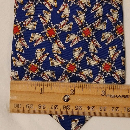 Vintage Aquascutum London Tie 100% Silk Blue Horse Chariot? England 3.75" × 58" - Picture 9 of 9