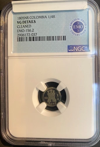 COLOMBIA, 1805NR , 1/4 Real, NGC, VG Details, EMO -156 2 Collection, cleaned