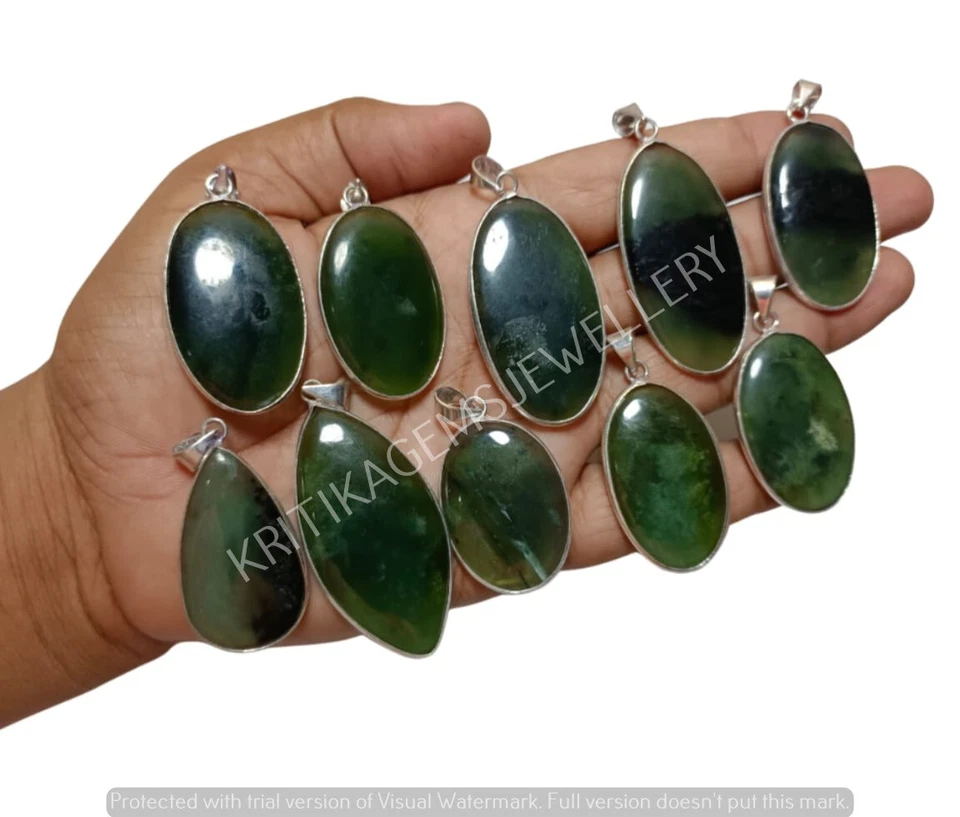 ¡Oferta a granel! Lote de colgantes de piedras preciosas serpentinas naturales enchapados en plata de ley 925 Foto 4 de 4
