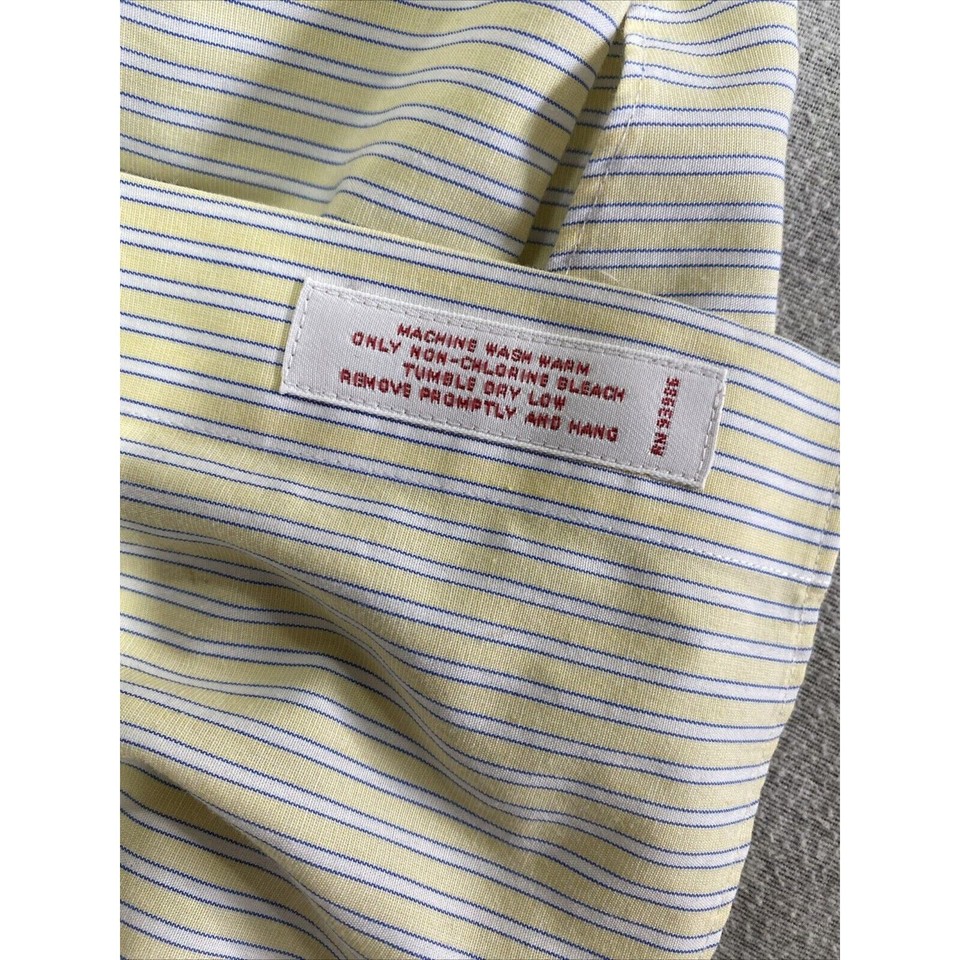 Brooks Brothers Dress Shirt Mens 17 35 Yellow Striped 1818 French Cuffs