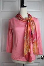 NWT VTG LAUREN Ralph Lauren 2 Piece Silk Blend Sweater 100% Silk Scarf Coral SM