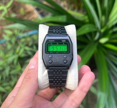 Casio A1100B-1D Vintage Design Black Ion Digital Stainless