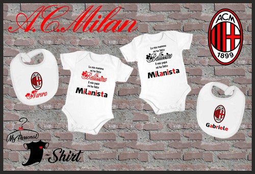 SET BODY + BAVAGLINO NEONATO AC MILAN PERSONALIZZATO CON NOME MASCHIO  FEMMINA | eBay