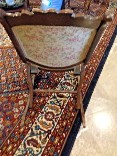 Antique Victorian Dark Wood Folding Rocking Chair Tapestry Seat & Back - Picture 16 of 24
