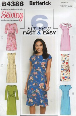 Butterick Schnittmuster 4386 Fast and Easy Kleider in 6 Styles Größe 8 - 22 Neu