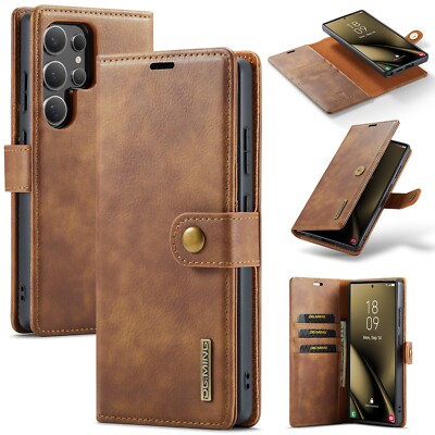 DG.MING Cowhide Leather Detachable Wallet Case for Samsung Galaxy S25 Ultra