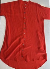 MADEWELL Red SILK Short Sleeve BUTTON-UP Shirt Dress Sz XS X-small