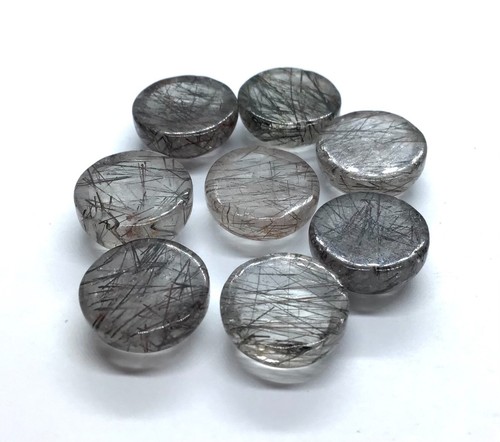 Black Rutile Flat Back Round Cabochon AAA Natural Loose Gemstone Making Jewelry - Picture 12 of 24