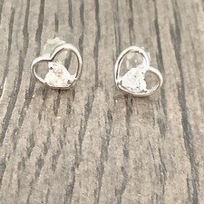NEW 925 Sterling Silver Heart Shaped Clear Love Heart Stud Earrings