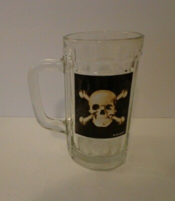 Skull Bones Glass Mug Tumbler Left Hand Handle Large TGW 6''