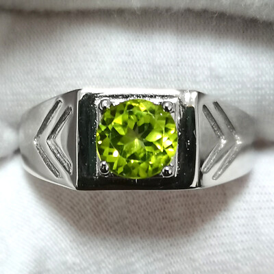 Men Ring 925 Sterling Silver Green Peridot August