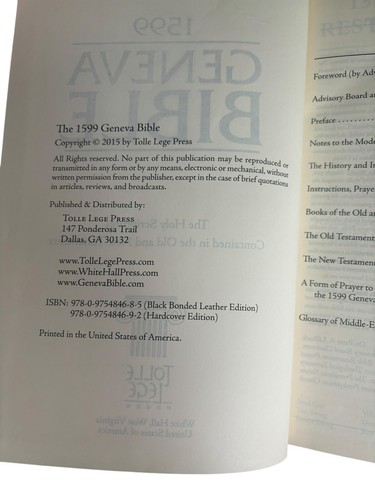 1599 Geneva Bible Tolle Lege Press Hard Cover 2015 Collectible Good Condition - 第 4/5 張圖片