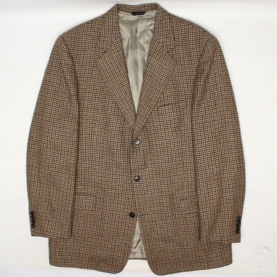 Coach Mens Tweed Sport Coat 44L 45L Brown Houndstooth Check Jacket Made in  USA