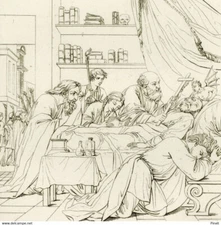 Eustache Le Sueur La mort de Raymond Diocrès Saint Bruno - original engraving X