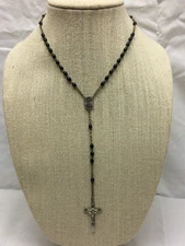 Vintage Rosary Black Beads Marked Italy Religious Item