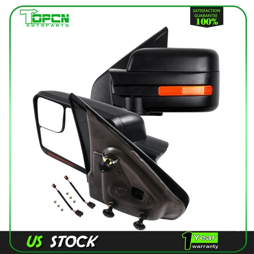 Power Heated Puddle Lamp Turn Signal Side Tow Mirrors Pair For 04-14 Ford F-150