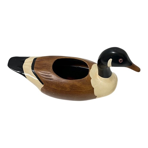 N S Gustin Co Duck Decoy Ceramic Planter Hand Decorated USA 14" L x 5.5" W FLAW - Picture 2 of 10