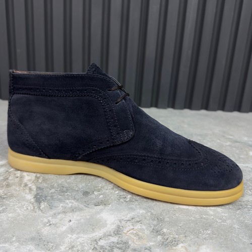 Stivali Loro Piana Open Walk Desert allacciati punta ad ala blu navy scamosciati 10 US o 40 EUR - Foto 11 di 24
