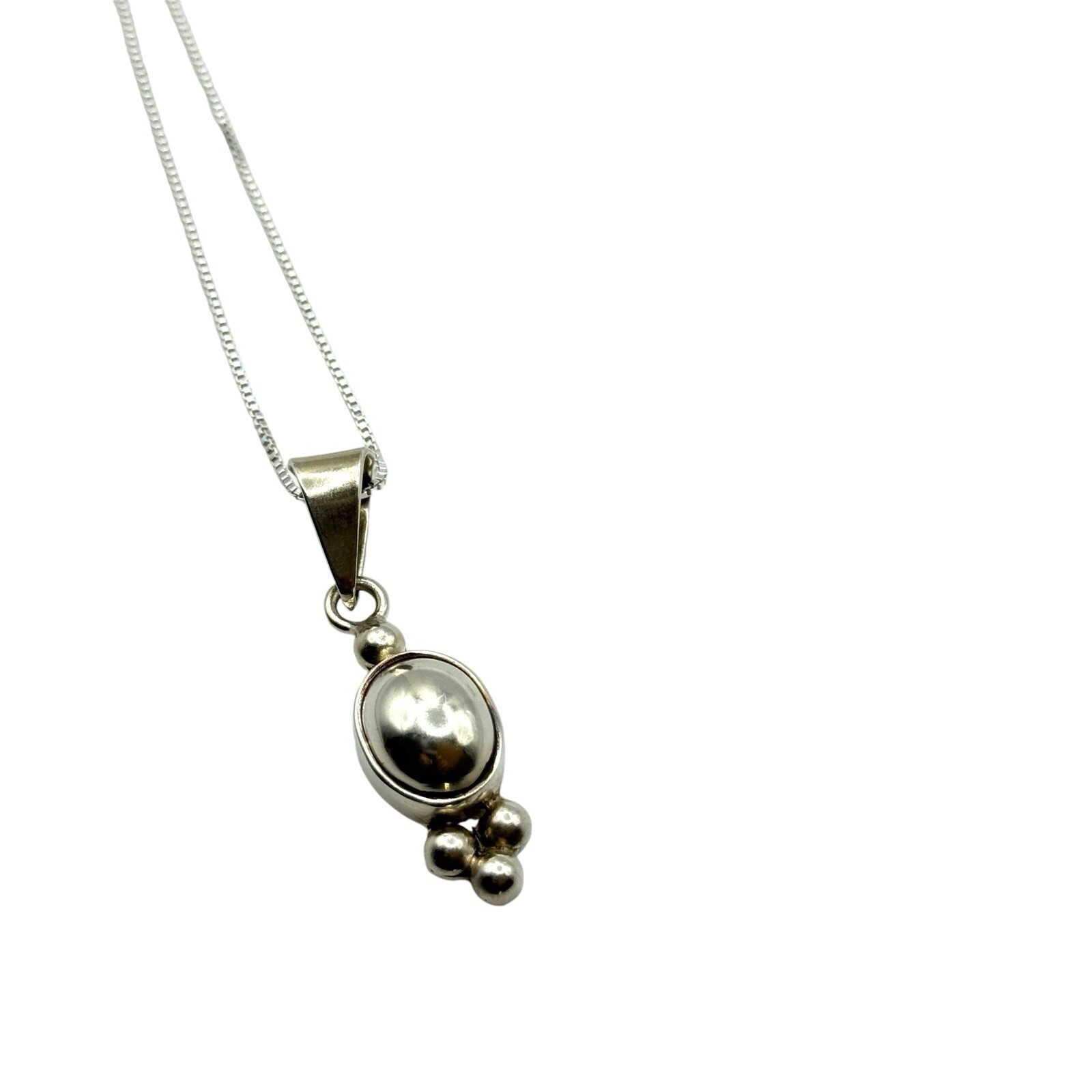 Sterling Silver 925 Solid Cabachon Dot Pendant Ne… - image 2