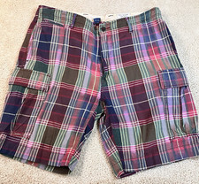 VTG Polo RALPH LAUREN Mens SZ 35 Madras Plaid Cotton Flat Front Cargo Shorts 9"