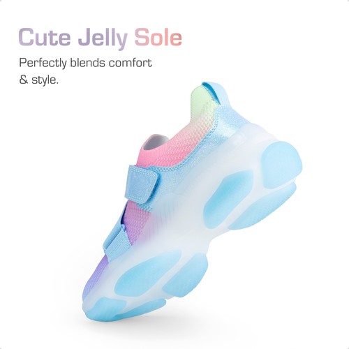 US Kids Sneakers Girls Slip-On Shoes Z-Strap Colorful Jelly Sole Walking Shoes - Picture 6 of 32
