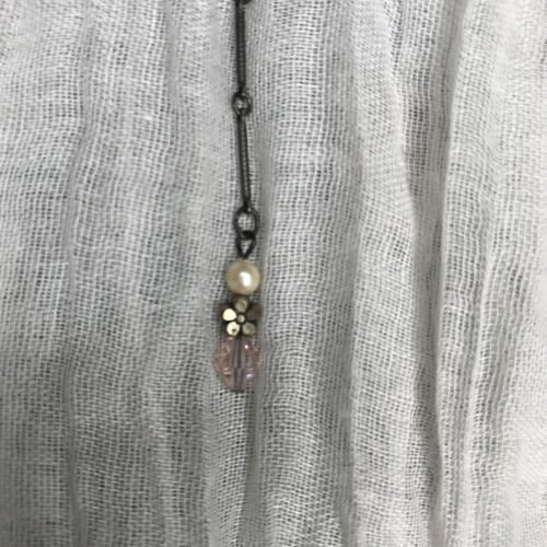 Vintage 90's Y2k Bess Nathan Lariat Y Necklace Pink Crystals Fresh Water Pearls - Picture 4 of 10