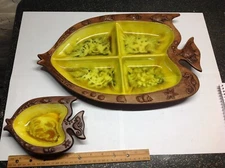 2 Treasure Craft Divided Fish Platters Vintage #390 & #191 Awesome Colors Tray