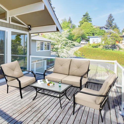 Patio 4 PCS Furniture Set Cushion Sofa Loveseat Sectional Garden Deck Poolside - Picture 5 of 7