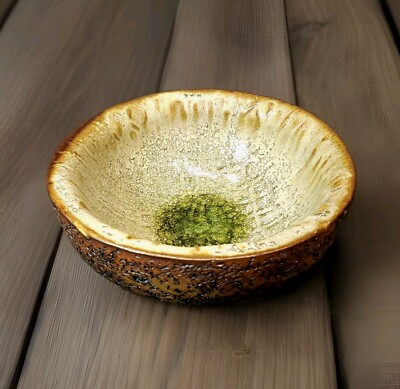 Vtg Handmade Studio Cel Pottery Oregon Bowl Ceramic Green Crackle Glass Design