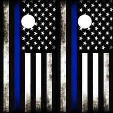 Blue Line American Flag Cornhole Board Wraps ONLY Vinyl Police Cops Decals 2Pk