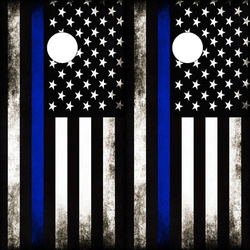 Blue Line Amerikanische Flagge Cornhole Board Wraps NUR Vinyl Polizei Polizisten Abziehbilder 2 Stück - Bild 1 von 3