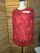 INC International Concepts Top Red Black Snakeskin Print 2X Sheer Sleeves