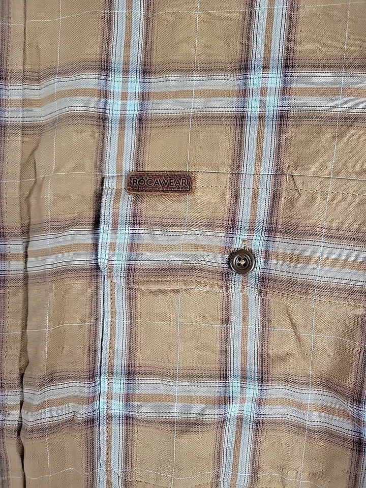 Camisa Rocawear Marrón y Tostado a Cuadros Botones Manga Larga Para Hombre XL Foto 3 de 4
