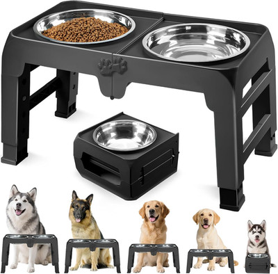 Elevated Dog Bowls for Large Dogs 5 Adjustable Heights 7.5''-15.4'', 2 X-Large 10 