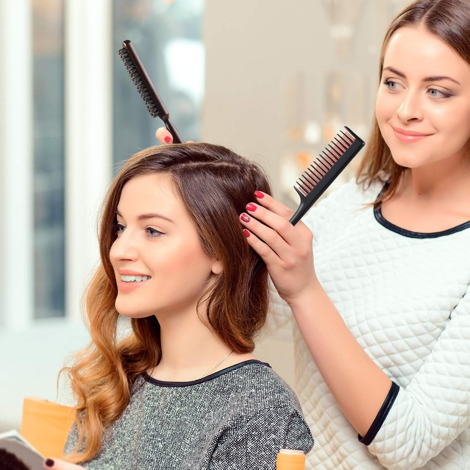 3 Pcs Hair Teasing Comb Set Includes 2 Nylon Triple Comb and Boar Bristle Teaser