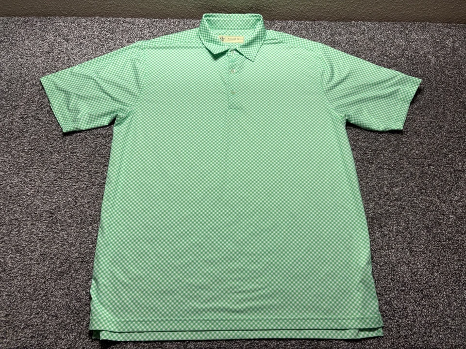 Camisa polo de guinga Donald Ross para hombre grande a cuadros verdes golf Houston Oaks Foto 2 de 4