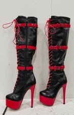 Women Nightclub Lace Up Zip Stiletto High Heel Platform Knee High Boots Size 6