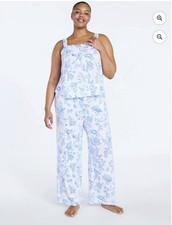 Joyspun Womens 3X Cotton Pajama Set Tank Top Pants Coastal Blue Pockets NWT