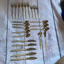 Vintage JH Carlyle Golden Bouquet Flatware Gold Electroplate Spoons Forks Knives
