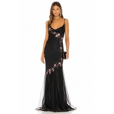 Xscape Gown Womens 12 Black Floral Silk Beaded Formal Whimsigoth Fairy Grunge