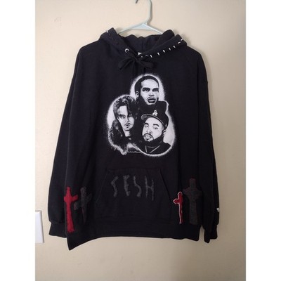 TeamSESH In Loving Memory Tour Custom Spiked Cross Patch Hoodie Black Large