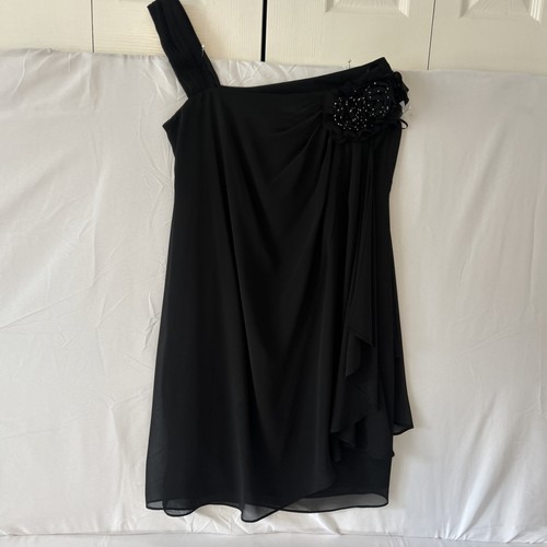 Black Chiffon Layered  One Shoulder Asymmetrical Dress S-10 Whimsical Romantic