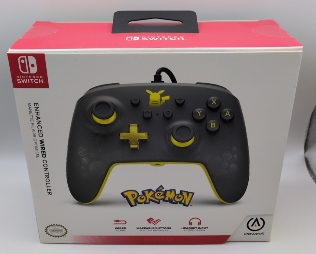 Nintendo Switch Power WIRED Controller PIKACHU Grey New Ergonomic Pokémon