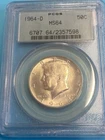 1964-D Kennedy Silver Half Dollar Blast White PCGS Graded MS 64 Old Green Holder