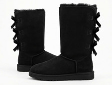 UGG Bailey Bow Tall II Women s Size 7 Black Suede Shearling Bow Pull-On