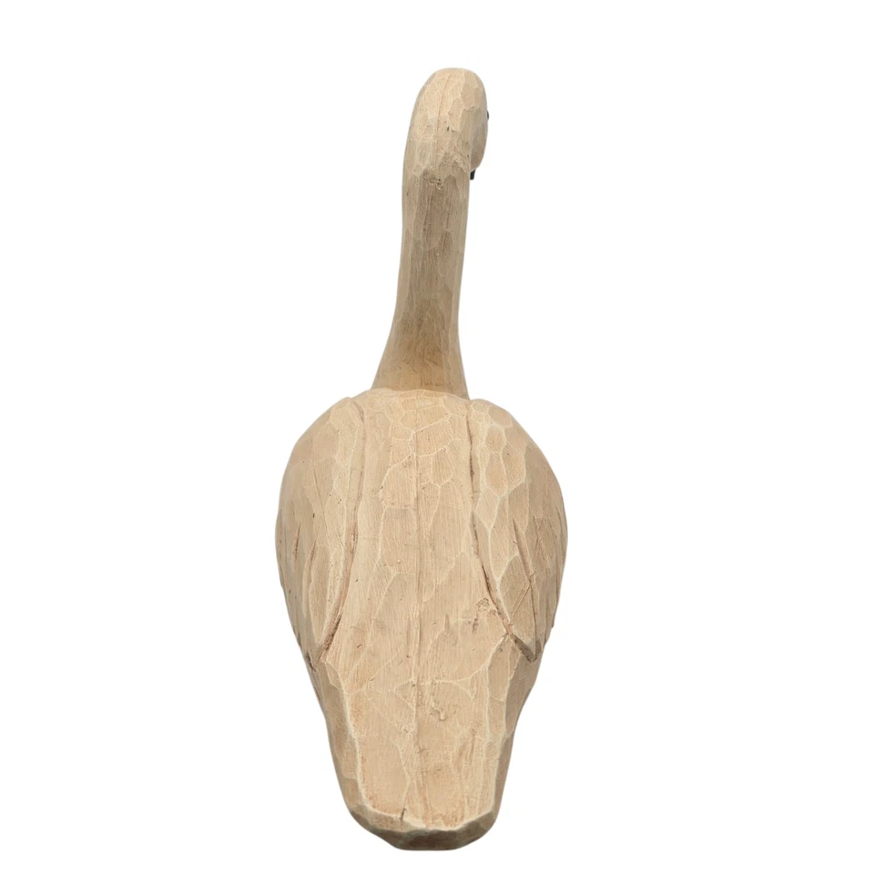 Vintage Primitive Folk Art Wood White  Hand-Carved Swan Decoy Sculpture TMC 1984 - Image 4 of 4