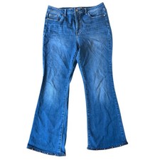 Seven7 Womens High Rise Flare Jeans Medium Wash Studded Hem Size 12