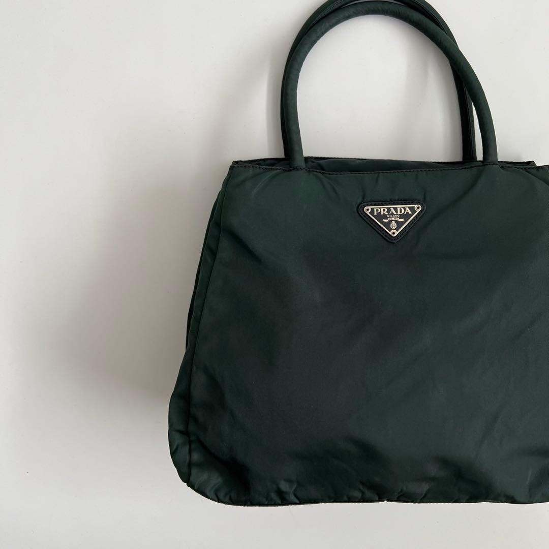 PRADA Tessuto Nylon Tote Bag Green Triangle Logo Vintage Used Japan thumbnail 2