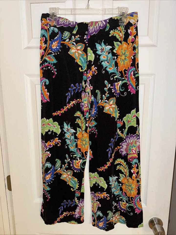 Pantalones de salón Lauren Ralph Lauren negros florales de cachemira pequeños elásticos acogedores Foto 3 de 4